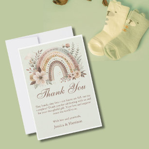 Boho Rainbow And Flowers Baby Shower Thank You Card