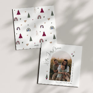 Boho Rainbow and Heart Holly Jolly Christmas Photo Holiday Card