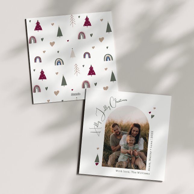 Boho Rainbow and Heart Holly Jolly Christmas Photo Holiday Card (Creator Uploaded)