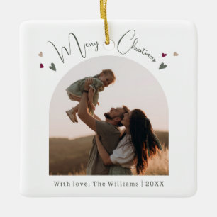 Boho Rainbow and Hearts Arch Merry Christmas Ceramic Ornament