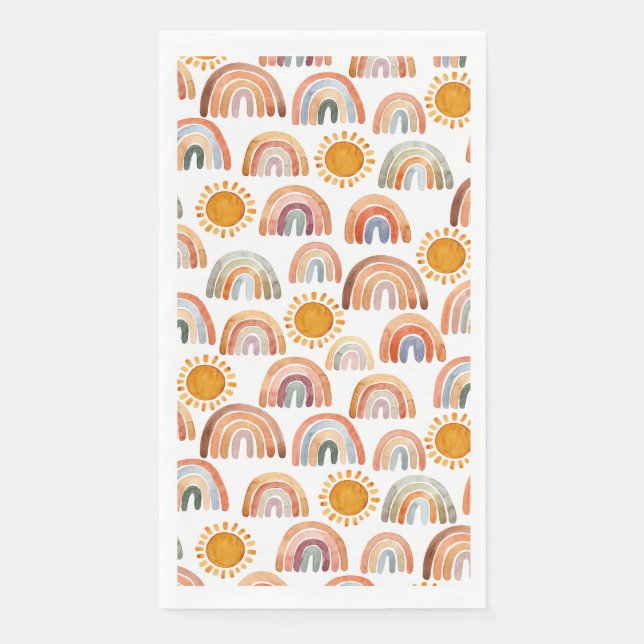 Boho Rainbow and Sun Watercolor Napkin (Front)