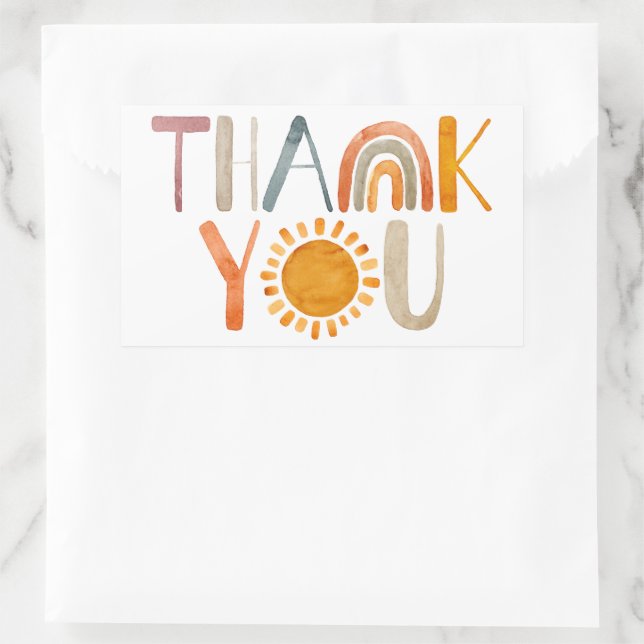 Boho Rainbow and Sunshine Colourful Thank You  Rectangular Sticker (Bag)