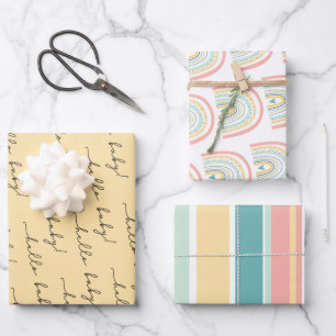 Boho Rainbow Baby Gender Neutral "Hello Baby" Wrapping Paper Sheet