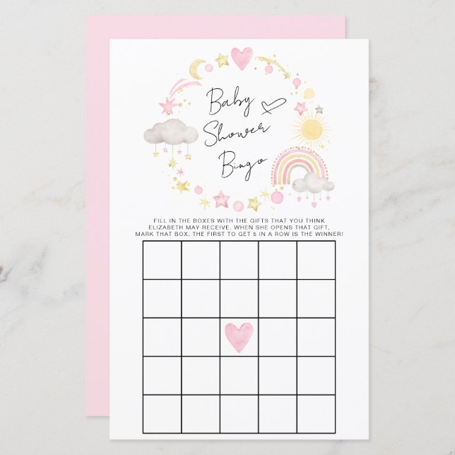 Boho Rainbow Baby Girl Shower Bingo Game (Front/Back)
