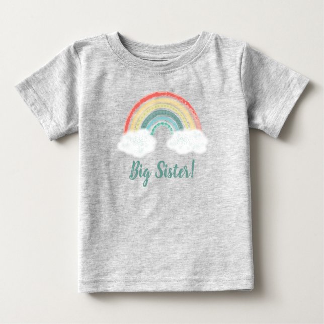 Boho Rainbow Baby Shower Big Sister T-Shirt (Front)