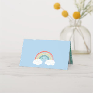 Boho Rainbow Baby Shower Blue Boy Place Card