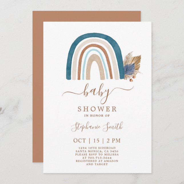 Boho Rainbow Baby Shower Boy Invitation (Front/Back)