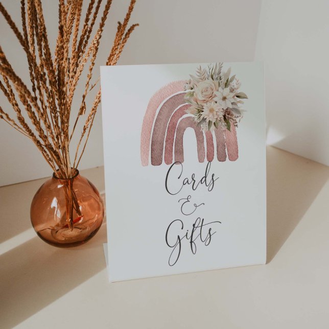 Boho Rainbow Baby Shower  Cards And Gifts Pedestal Sign (Creator Uploaded)