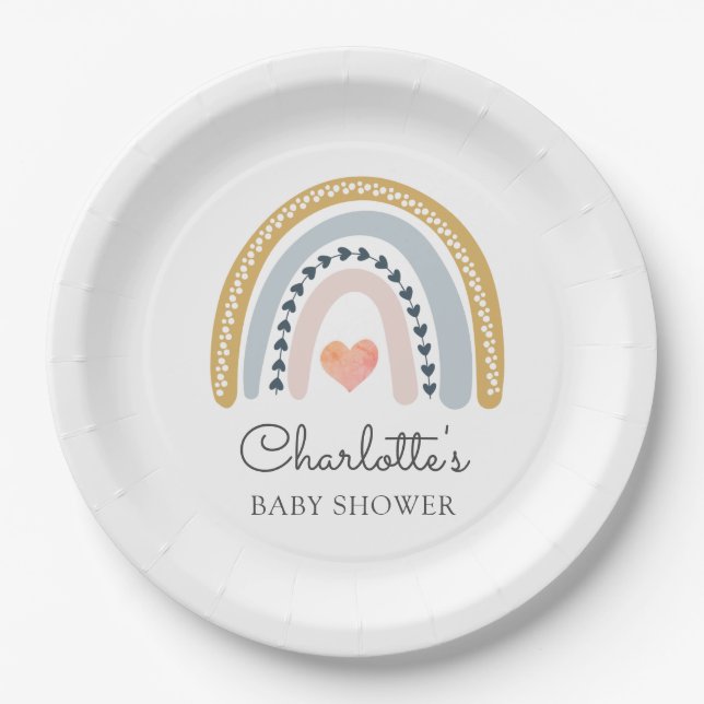 Boho Rainbow Baby Shower Classic Paper Plate (Front)