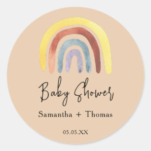 Boho rainbow baby shower classic round sticker