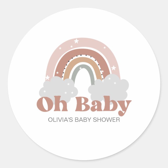 Boho Rainbow Baby Shower Classic Round Sticker (Front)