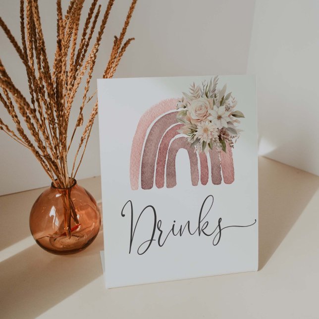 Boho Rainbow Baby Shower Drinks Pedestal Sign (Creator Uploaded)
