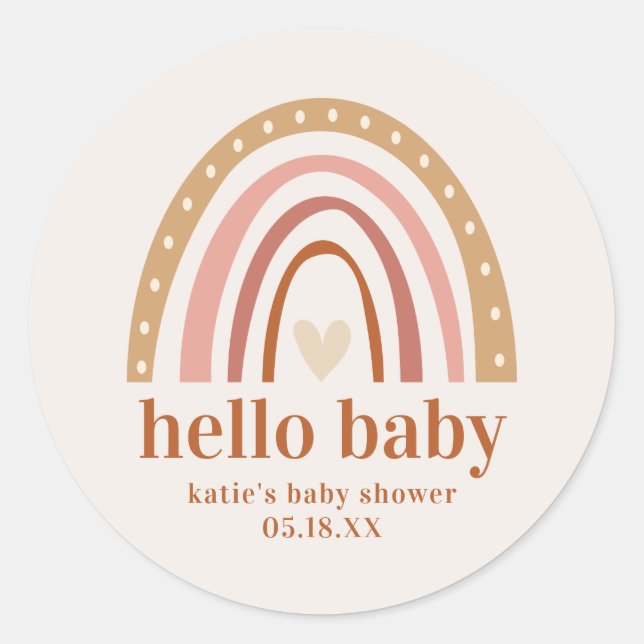 Boho Rainbow Baby Shower Favour Sticker Paper Plat (Front)