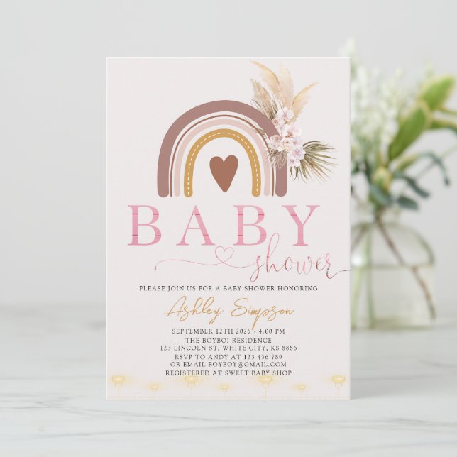 Boho Rainbow Baby Shower Invitation (Standing Front)