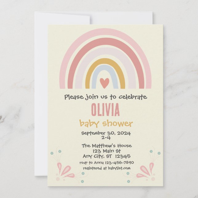 Boho Rainbow Baby Shower Invitation | Customisable (Front)