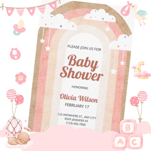 Boho Rainbow Baby Shower Invitation Neutral Pastel (Creator Uploaded)