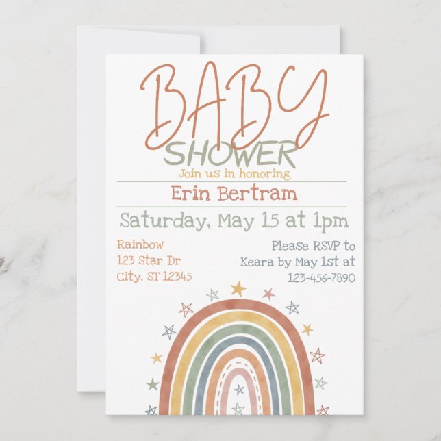 Boho Rainbow Baby Shower minimalist Invitation (Front)