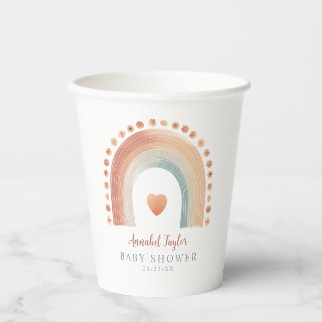 Boho Rainbow Baby Shower Paper Cups – Watercolor E (Front)
