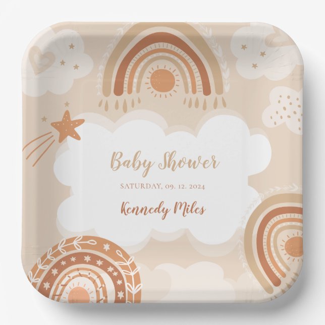 Boho Rainbow Baby Shower  Paper Plate (Front)