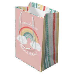 Boho Rainbow Baby Shower Pink Medium Gift Bag