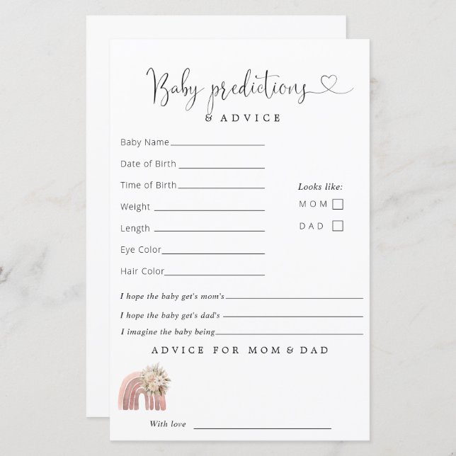 Boho Rainbow Baby Shower Predictions Advice (Front/Back)