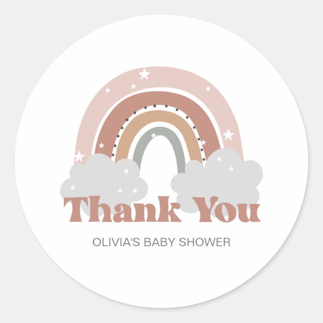Boho Rainbow Baby Shower Thank You Classic Round Sticker (Front)