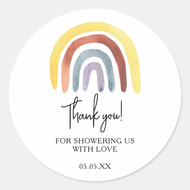 Boho rainbow baby shower thank you favour classic  classic round sticker (Front)