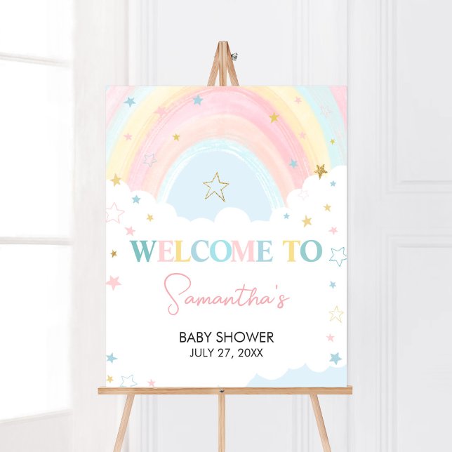 Boho Rainbow Baby Shower Welcome Poster (Pink Rainbow Baby Shower Welcome Sign)