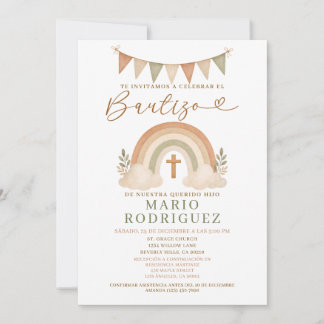 Boho Rainbow Bautizo Invitation Spanish