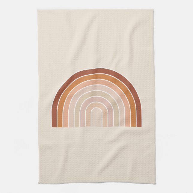 Boho Rainbow Beige Terracotta Tea Towel (Vertical)