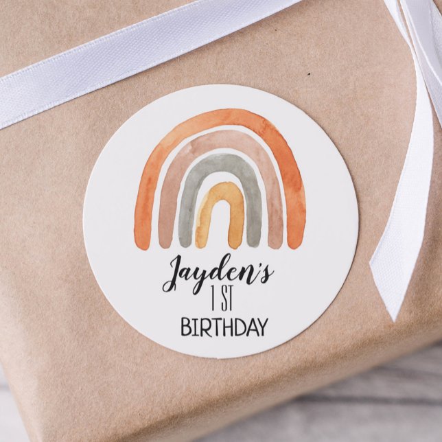 Boho Rainbow Birthday  Classic Round Sticker (Creator Uploaded)