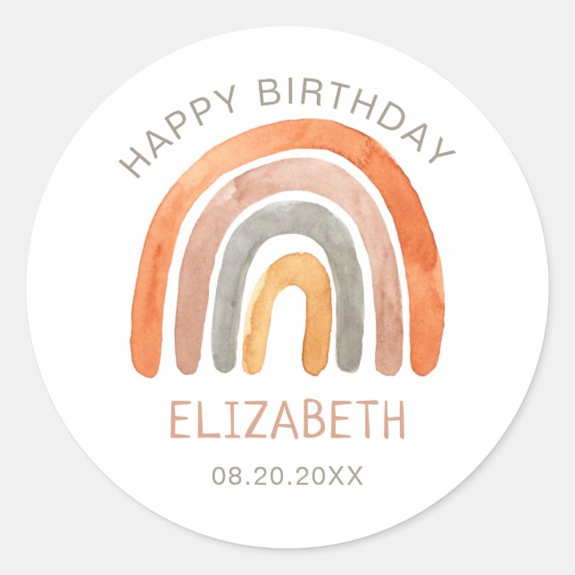 Boho Rainbow Birthday  Classic Round Sticker (Front)