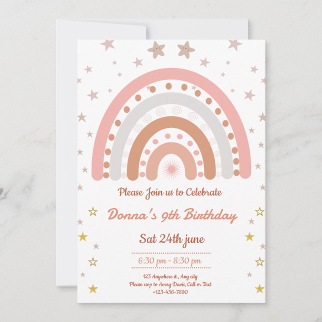 Boho Rainbow Birthday Invitation (Front)