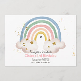 Boho Rainbow Birthday Invitation Girl Rustic