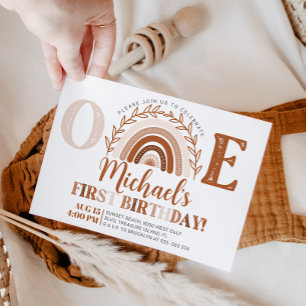 Boho Rainbow Birthday Invitation, Terracotta Tones Invitation