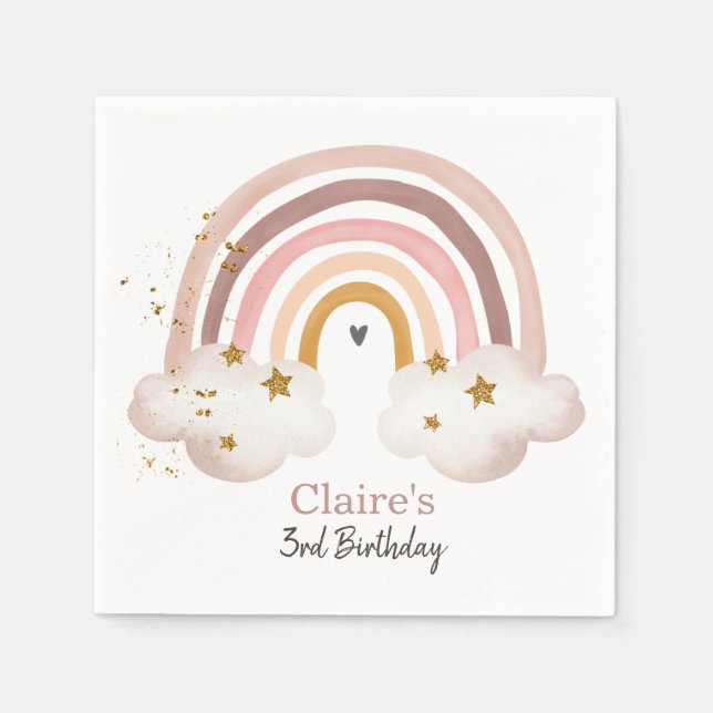 Boho Rainbow Birthday Napkins Rainbow Party Pastel (Front)