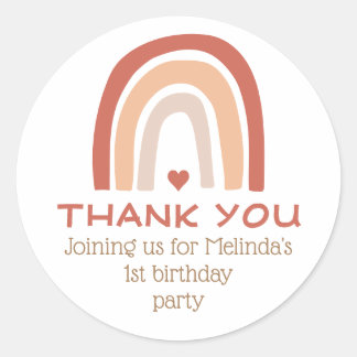 Boho Rainbow Birthday Thank You Classic Round Sticker