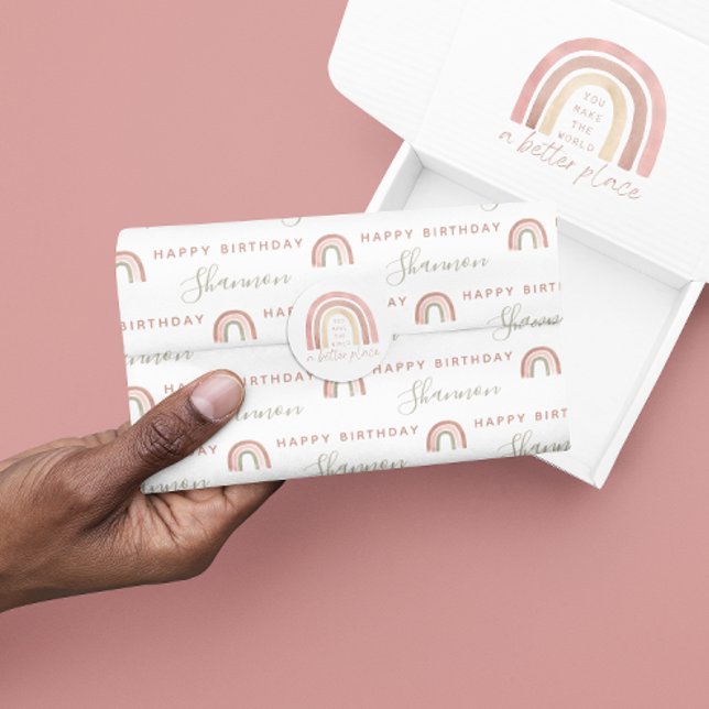 Boho Rainbow Birthday Tissue Paper  (Celebrate a special birthday with this personalized boho rainbow tissue paper! )