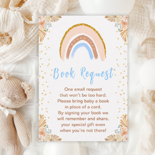 Boho Rainbow Blue Baby Shower Book Request Enclosure Card