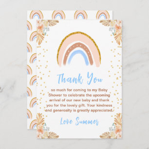 Boho Rainbow Blue Baby Shower Thank You Card