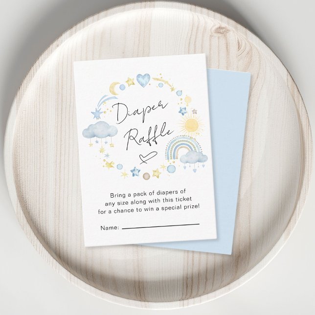 Boho Rainbow Blue Diaper Raffle Baby Boy Shower Enclosure Card (Creator Uploaded)