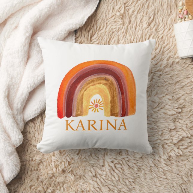 Boho Rainbow Bohemian Sun Orange Baby Nursery Cute Cushion (Blanket)