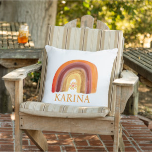 Boho Rainbow Bohemian Sun Orange Baby Nursery Cute Cushion