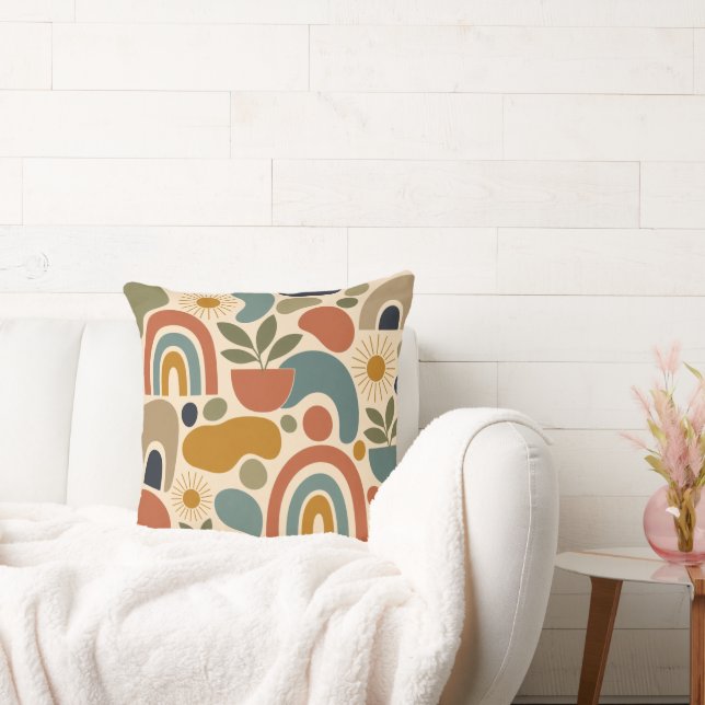 Boho Rainbow & Botanical Seamless Pattern Cushion (Couch)