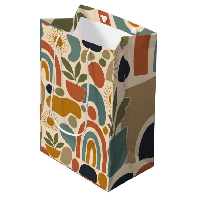 Boho Rainbow & Botanical Seamless Pattern Medium Gift Bag (Front Angled)