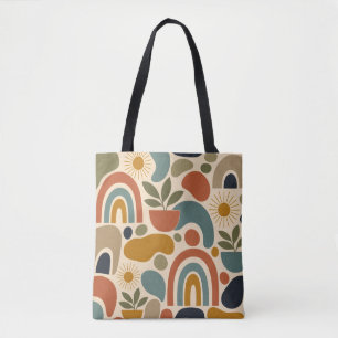 Boho Rainbow & Botanical Seamless Pattern Tote Bag