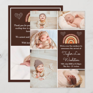 Boho Rainbow Brown Birth Announcement