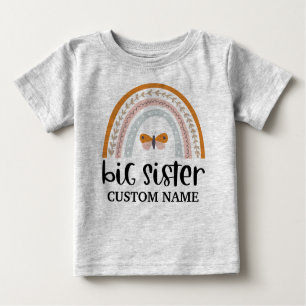 Boho Rainbow & Butterfly Personalised Big Sister Baby T-Shirt