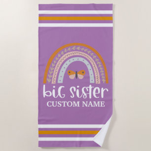 Boho Rainbow & Butterfly Personalised Big Sister Beach Towel