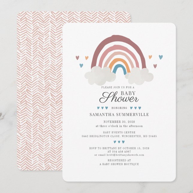  Boho Rainbow Chic Watercolor Baby Shower (Front/Back)